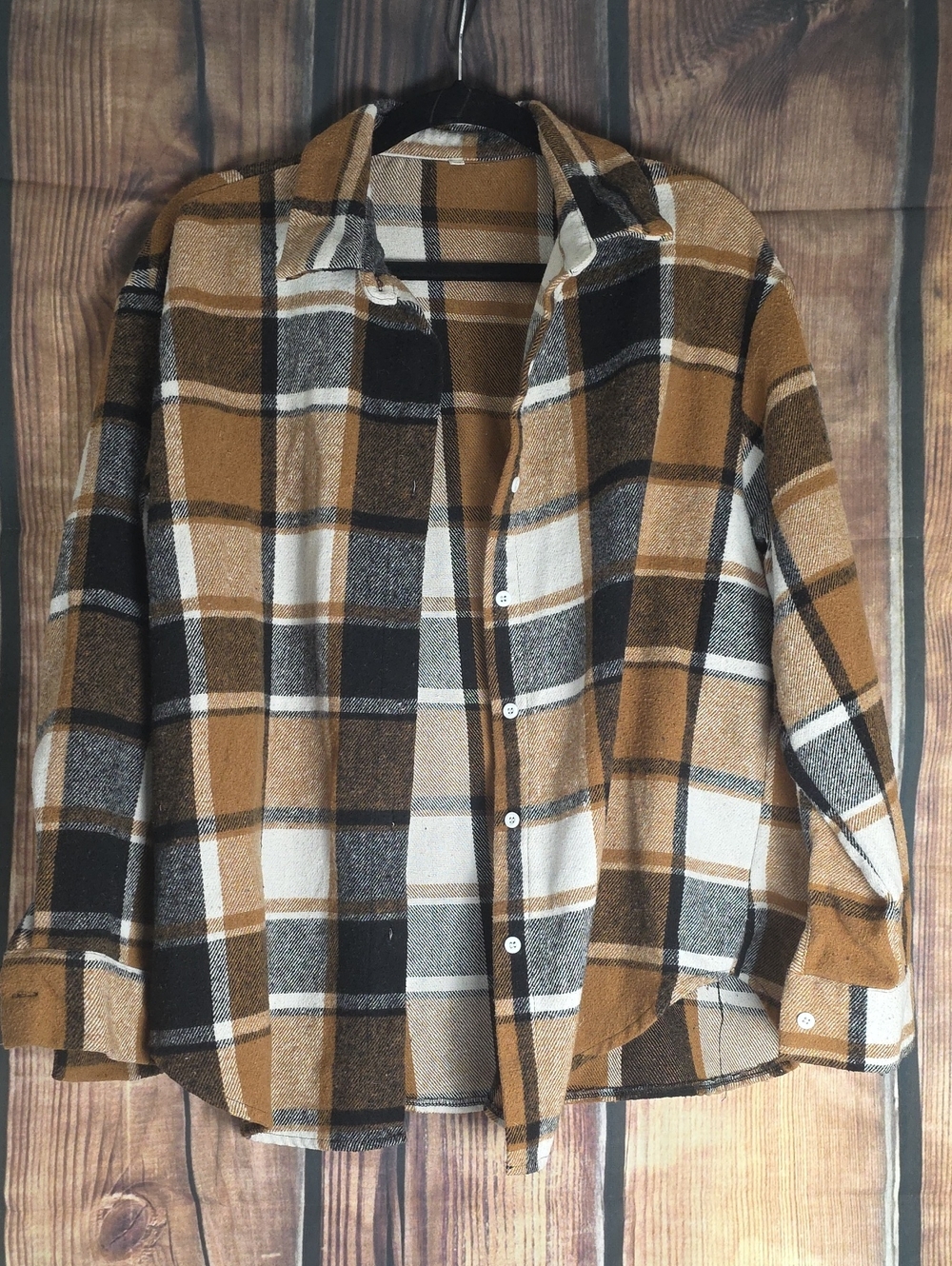 Source Unknown Women's Plaid Button-Down Shirt in Brown, Black & White